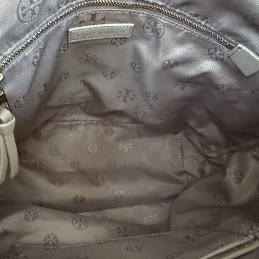 Tory Burch BRYANT Quilted Back Pack Gray Lightly Pebbled Leather Great Cond - Picture 12 of 13